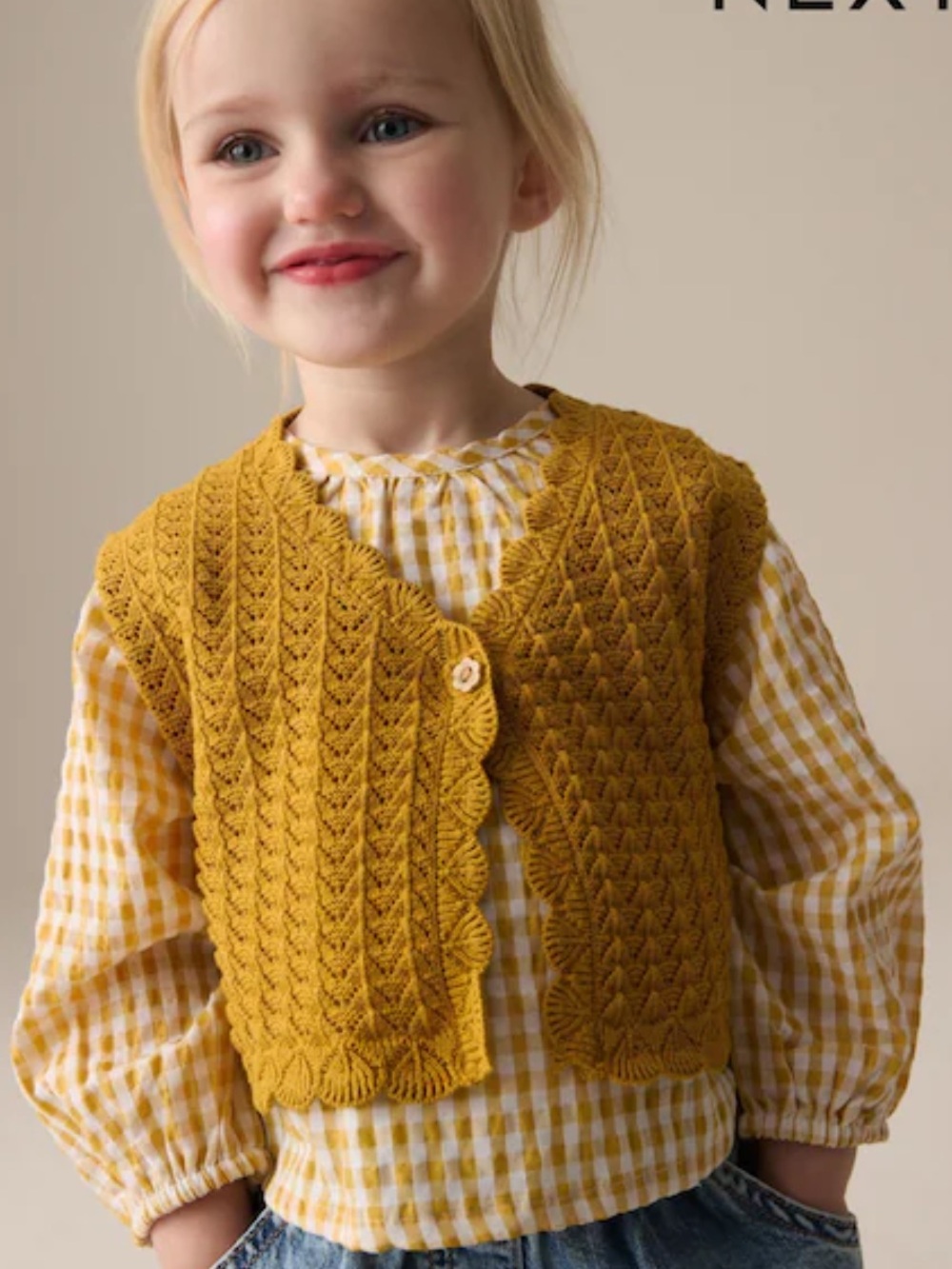 Next Knit Sleeveless Sweater Vest Cardigan Yellow